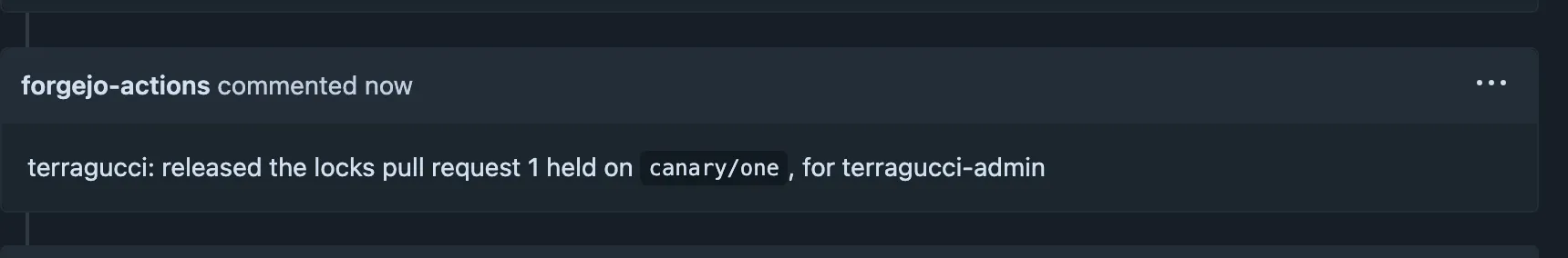 terragucci's reply to /terragucci unlock on pull request 1: it released the locks pull request 1 held on canary/one, for terragucci-admin